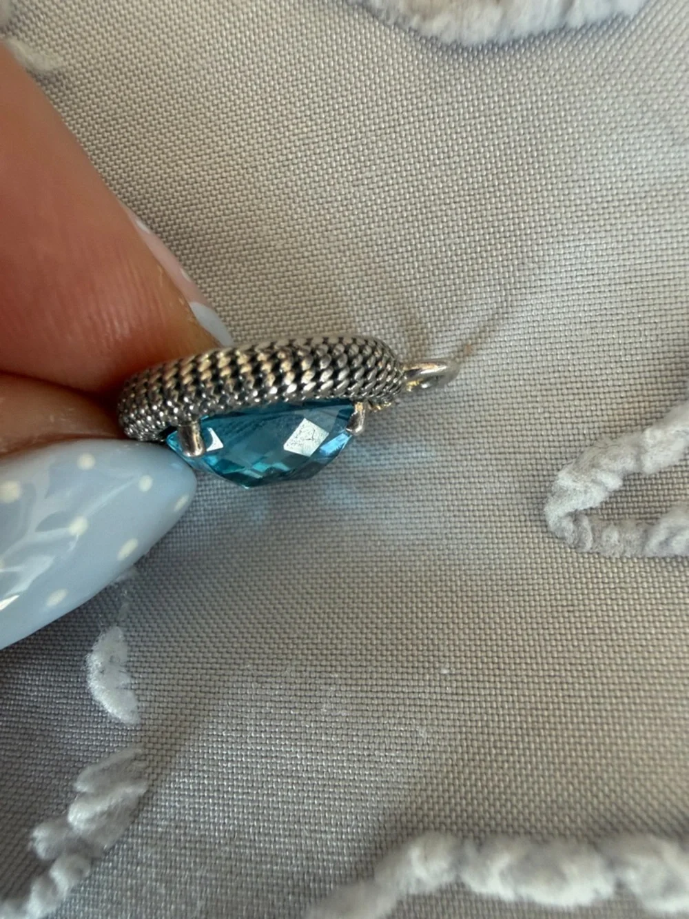 Blue Topaz Vintage M/C 925 Sterling Silver 14K Gold Statement Gemstone Pendant